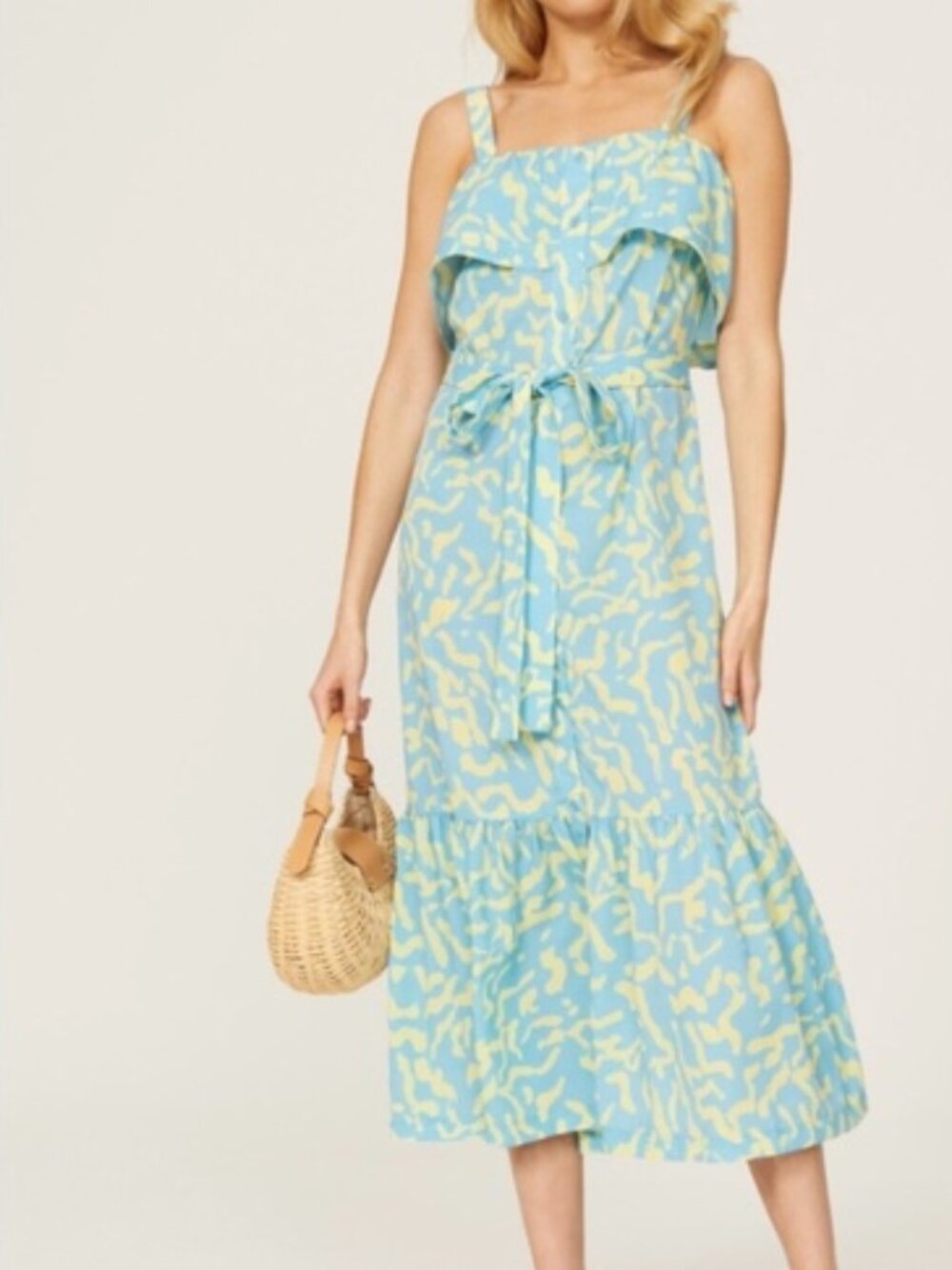 DEREK LAM Collective Blue Scribble Tie Midi Maxi Dress Sz US 8